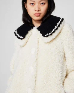 Manoush Manteaux|Manteau en Fausse Fourrure Nounours col amovible écru