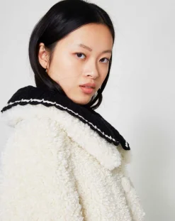 Manoush Manteaux|Manteau en Fausse Fourrure Nounours col amovible écru