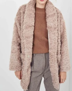 See u Soon Manteaux|Manteau en fausse fourrure Menthe vieux rose