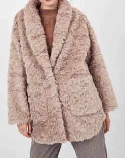 See u Soon Manteaux|Manteau en fausse fourrure Menthe vieux rose