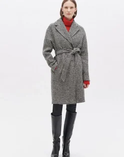 Caroll Manteaux|Manteau en Laine mélangée Granta pied-de-poule écru