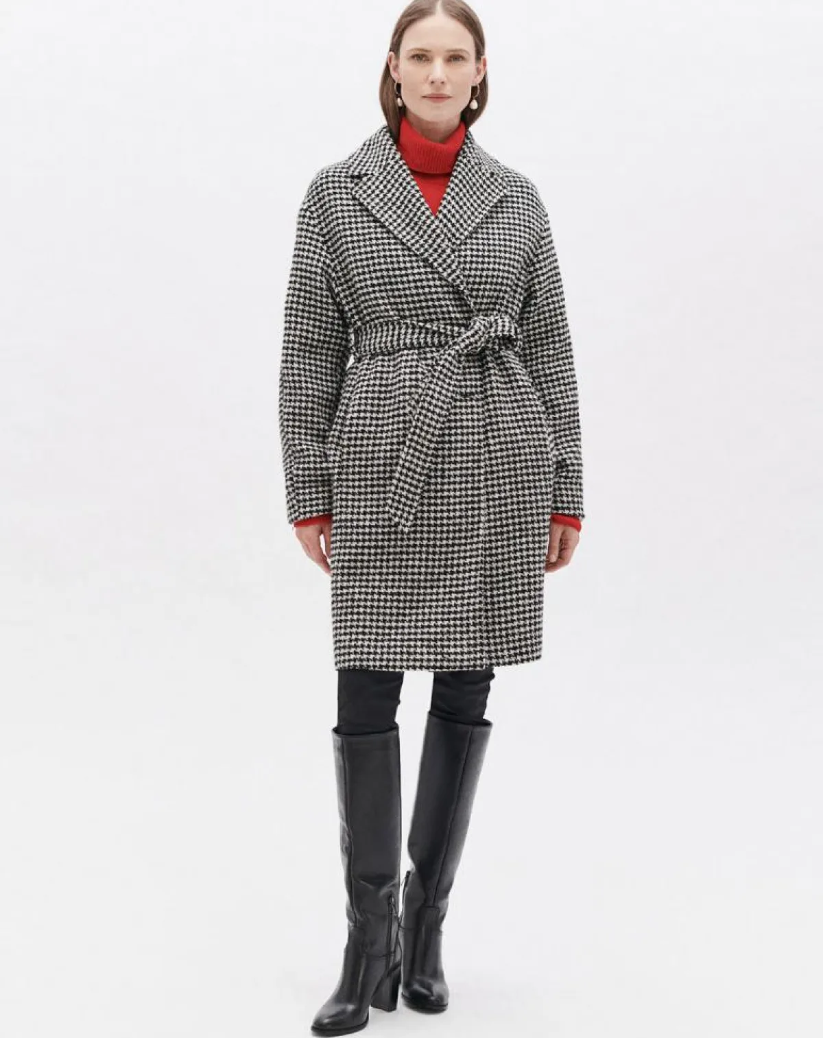 Caroll Manteaux|Manteau en Laine mélangée Granta pied-de-poule écru