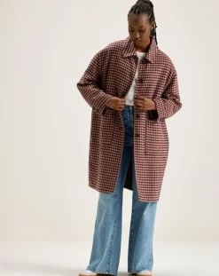 Bellerose Manteaux|Manteau en Laine mélangée Joanne pied de poule bordeaux
