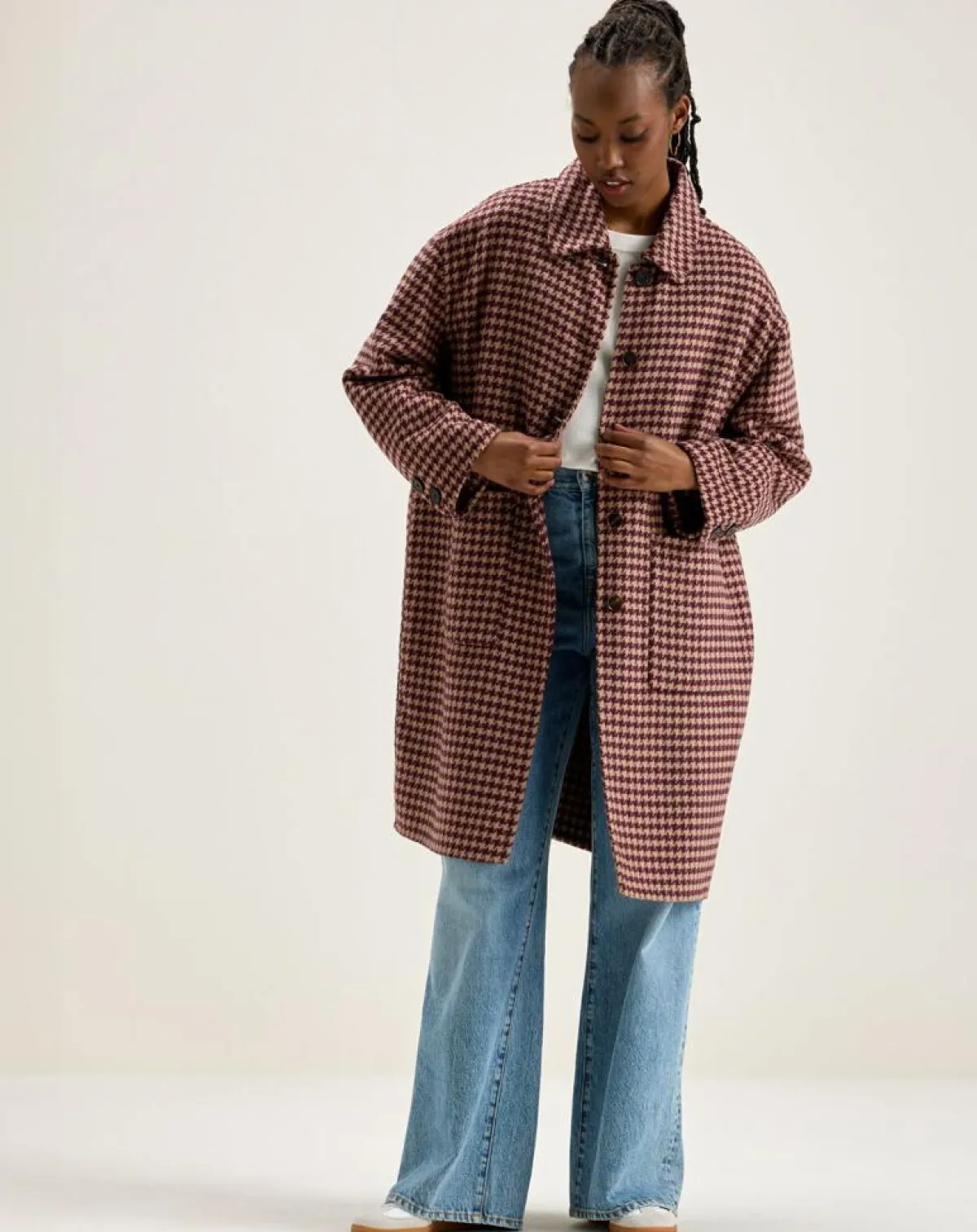 Bellerose Manteaux|Manteau en Laine mélangée Joanne pied de poule bordeaux
