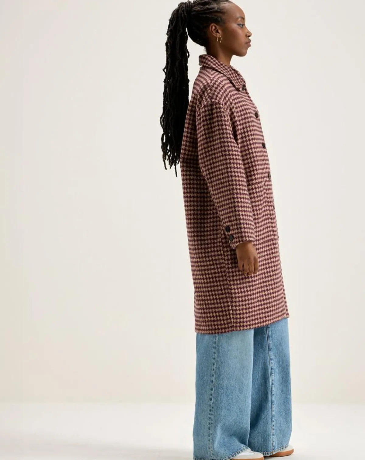 Bellerose Manteaux|Manteau en Laine mélangée Joanne pied de poule bordeaux