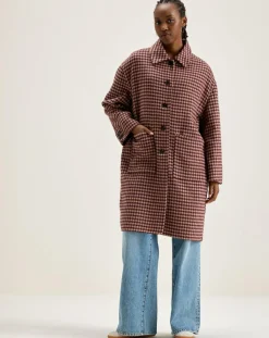 Bellerose Manteaux|Manteau en Laine mélangée Joanne pied de poule bordeaux