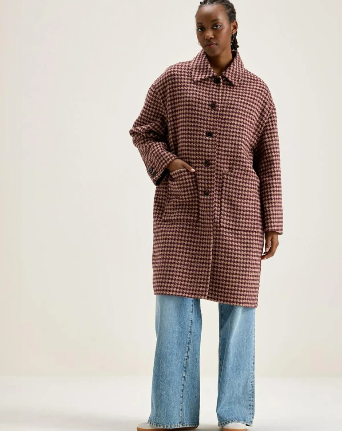 Bellerose Manteaux|Manteau en Laine mélangée Joanne pied de poule bordeaux