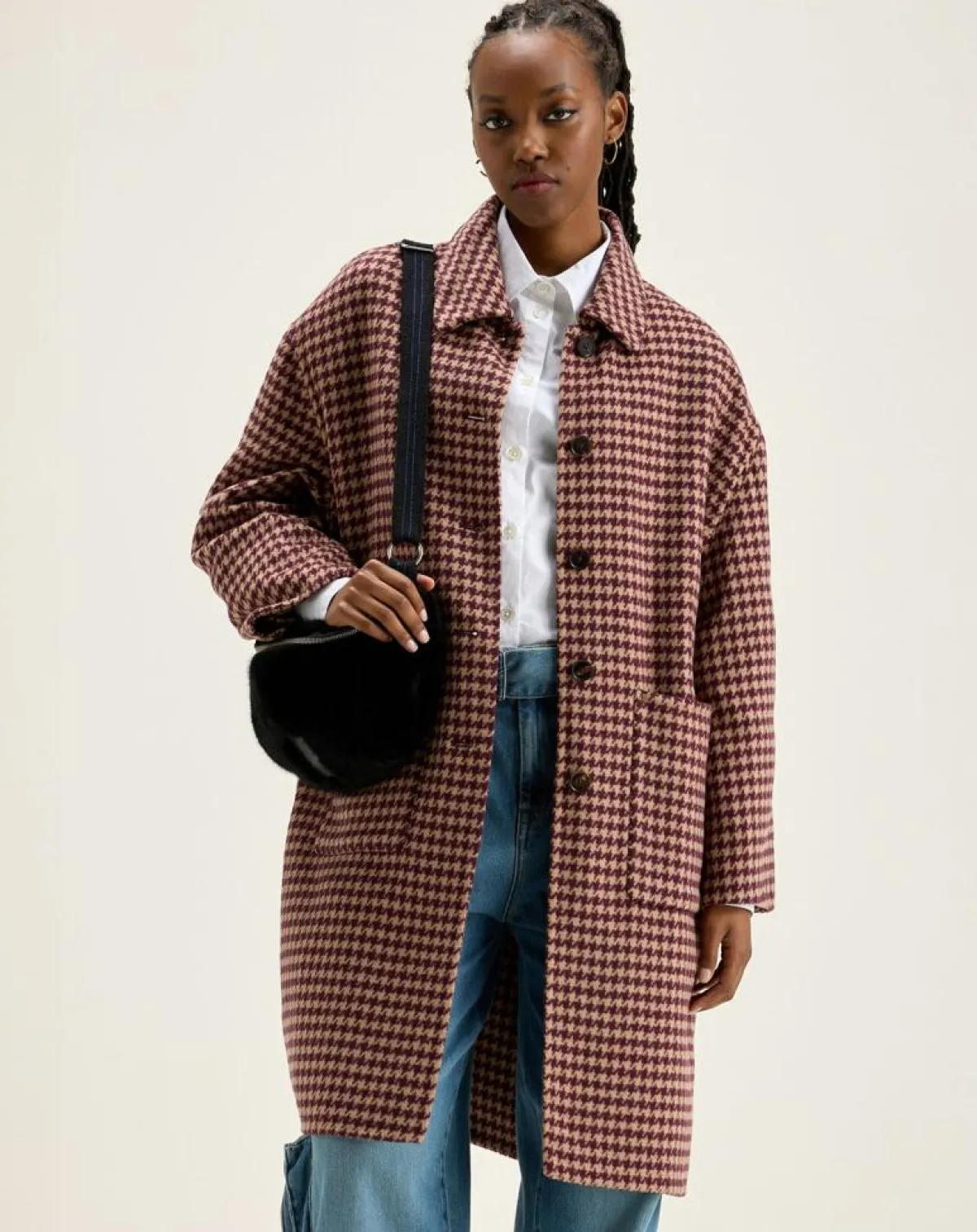 Bellerose Manteaux|Manteau en Laine mélangée Joanne pied de poule bordeaux