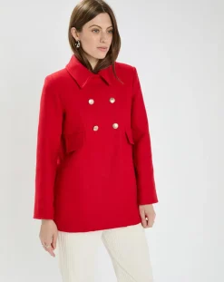 Tara Jarmon Manteaux|Manteau en Laine mélangée Marc rouge