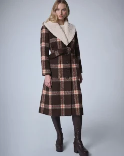 Manoush Manteaux|Manteau en Laine mélangée Pilou Tartan unique