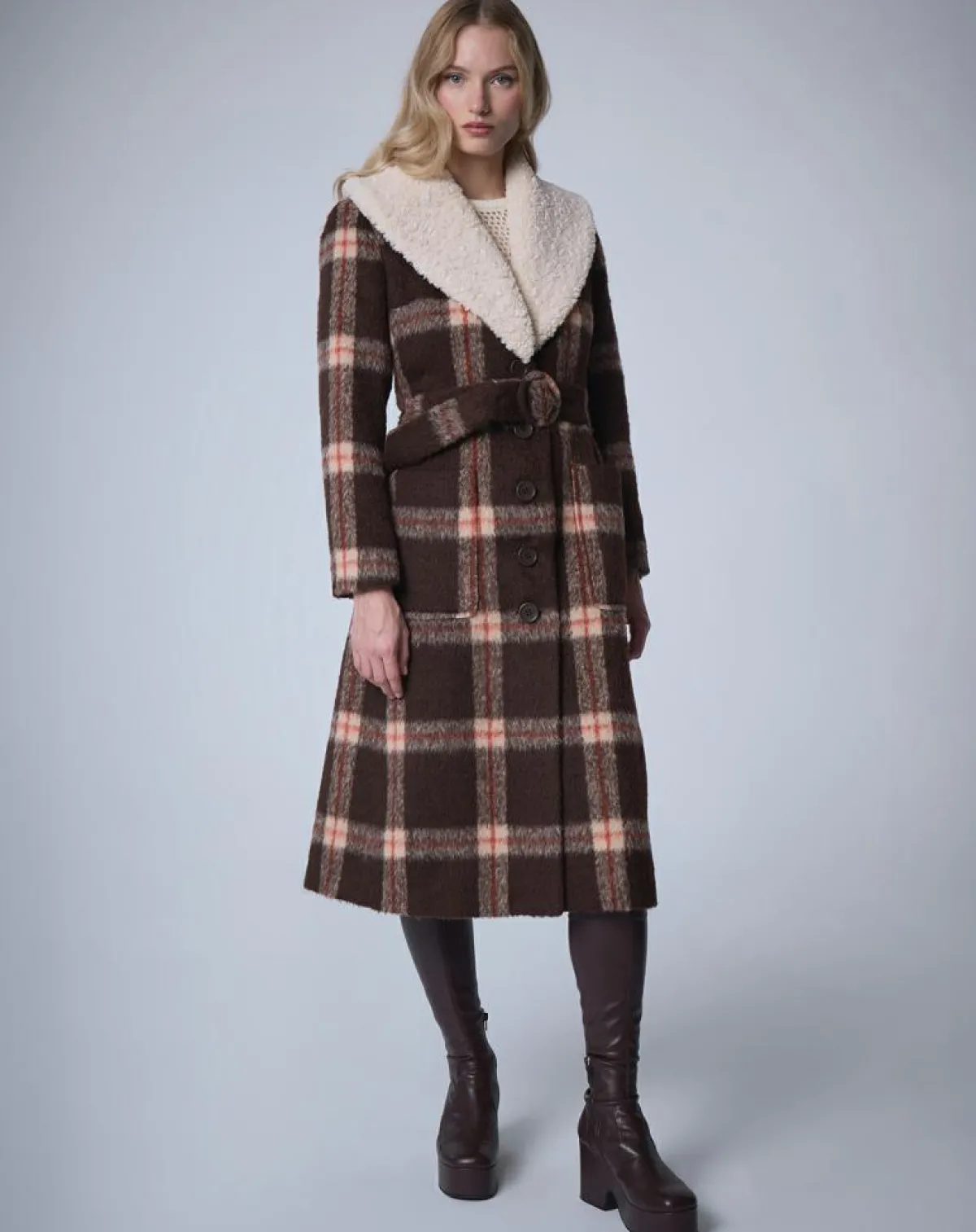 Manoush Manteaux|Manteau en Laine mélangée Pilou Tartan unique