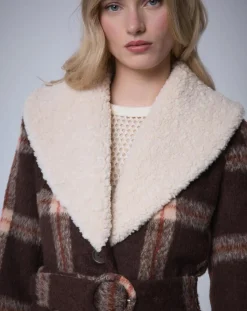 Manoush Manteaux|Manteau en Laine mélangée Pilou Tartan unique