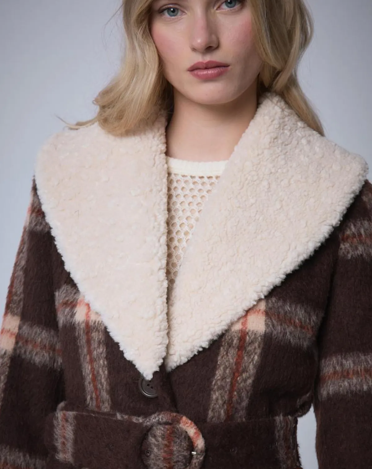 Manoush Manteaux|Manteau en Laine mélangée Pilou Tartan unique