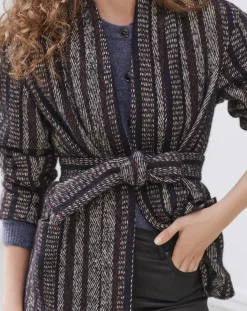 Caroll Manteaux|Manteau en Laine mélangée Vivia à rayures marine/blanc/marron