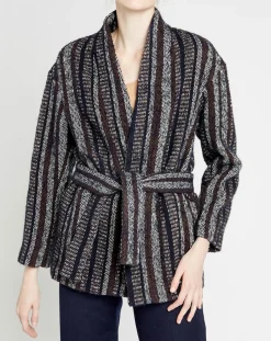 Caroll Manteaux|Manteau en Laine mélangée Vivia à rayures marine/blanc/marron