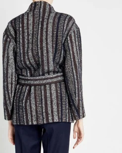 Caroll Manteaux|Manteau en Laine mélangée Vivia à rayures marine/blanc/marron