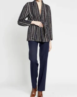 Caroll Manteaux|Manteau en Laine mélangée Vivia à rayures marine/blanc/marron