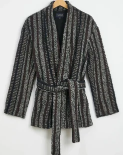 Caroll Manteaux|Manteau en Laine mélangée Vivia à rayures marine/blanc/marron