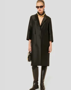 Tara Jarmon Manteaux|Manteau en satin Martin noir