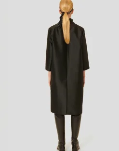 Tara Jarmon Manteaux|Manteau en satin Martin noir