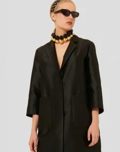 Tara Jarmon Manteaux|Manteau en satin Martin noir