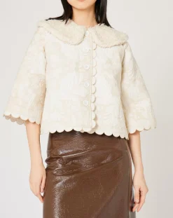 Manoush Manteaux|Manteau fourré Médiéval Patchwork brodé écru