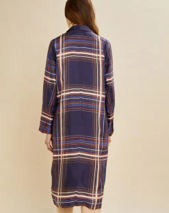 Chloé Stora Manteaux|Manteau léger satiné Greg à carreaux marine/beige