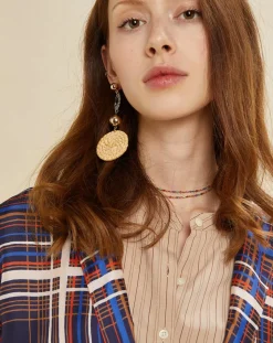 Chloé Stora Manteaux|Manteau léger satiné Greg à carreaux marine/beige