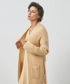 Rodier Manteaux|Manteau Lily-Rose long 100% Cachemire ceinture beige chiné