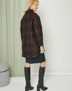 MaxMara Studio Manteaux|Manteau mi-long en Mohair & Laine mélangés Sante marron/bleu