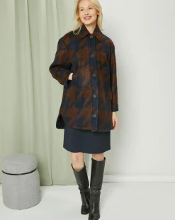 MaxMara Studio Manteaux|Manteau mi-long en Mohair & Laine mélangés Sante marron/bleu