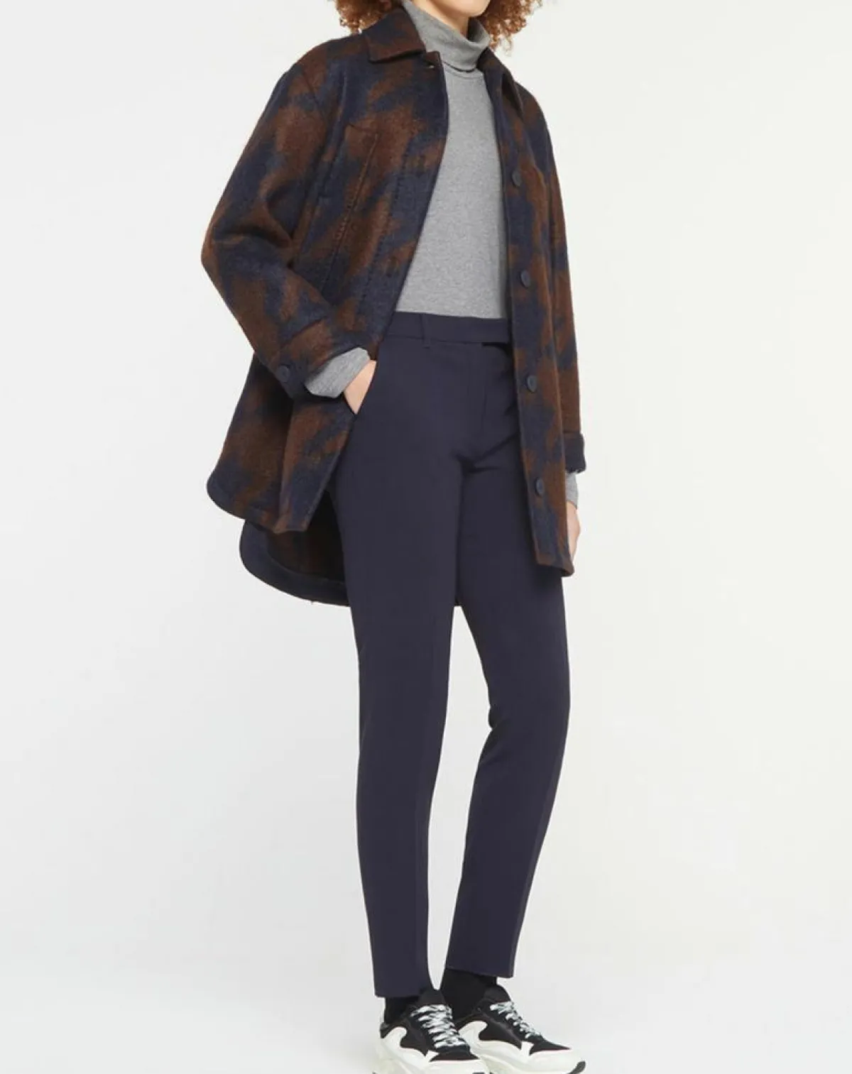 MaxMara Studio Manteaux|Manteau mi-long en Mohair & Laine mélangés Sante marron/bleu