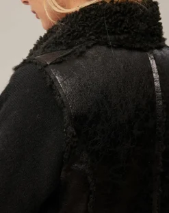 Lauren Vidal Manteaux|Manteau sans manches en fausse peau lainée Vogue noir