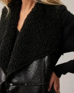 Lauren Vidal Manteaux|Manteau sans manches en fausse peau lainée Vogue noir