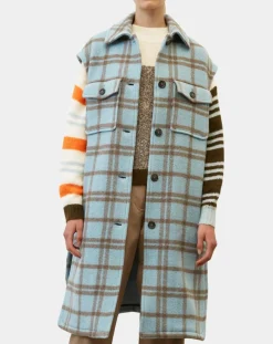 Marc O'Polo Manteaux|Manteau sans manches en Laine mélangée Campagne à carreaux bleu