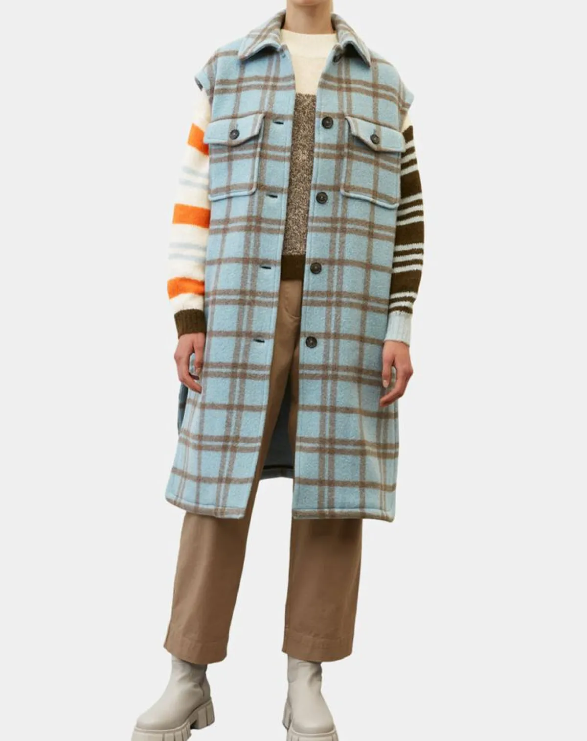 Marc O'Polo Manteaux|Manteau sans manches en Laine mélangée Campagne à carreaux bleu