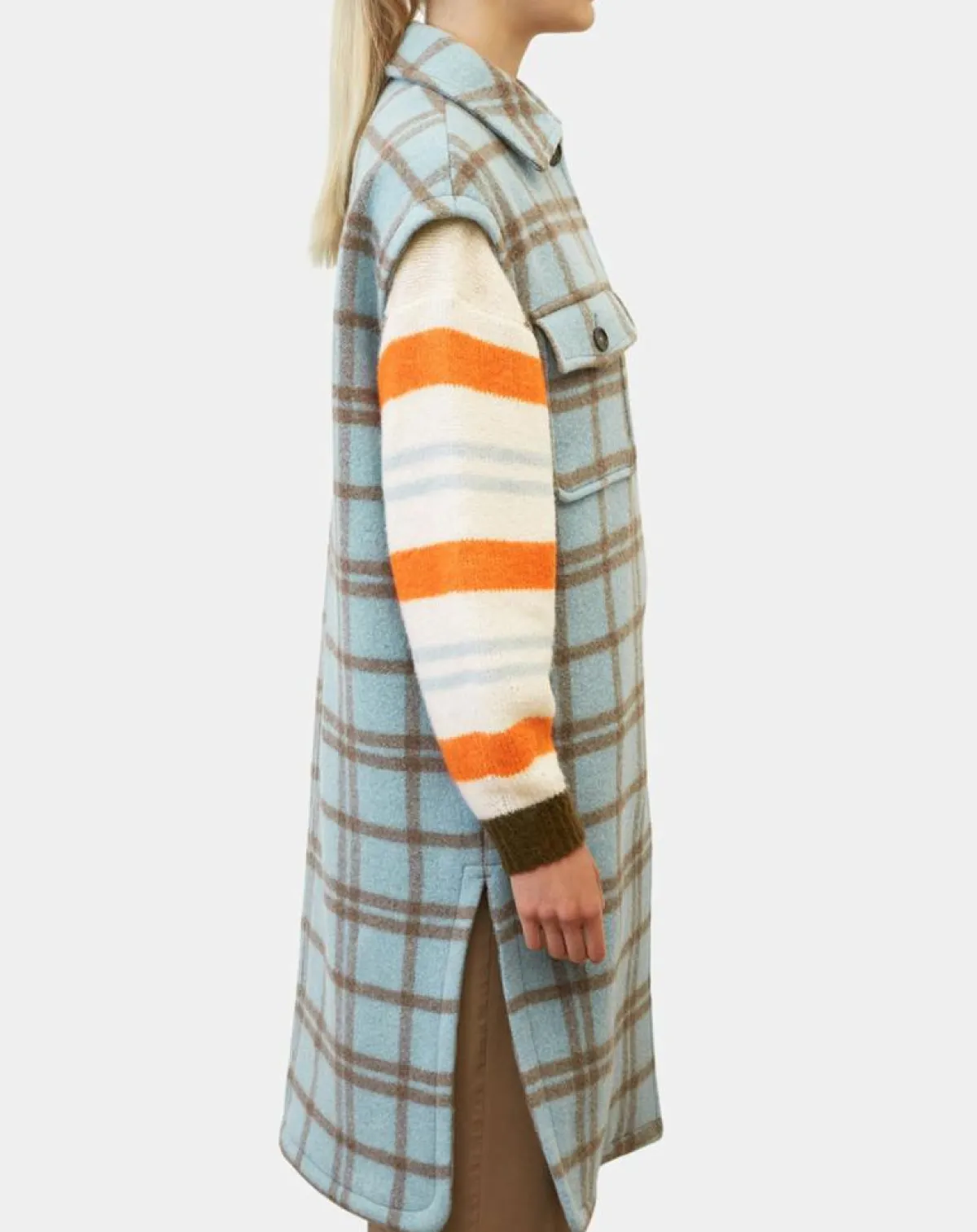 Marc O'Polo Manteaux|Manteau sans manches en Laine mélangée Campagne à carreaux bleu