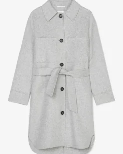 Marc O'Polo Manteaux|Manteau surchemise en Laine mélangée à ceinture gris clair