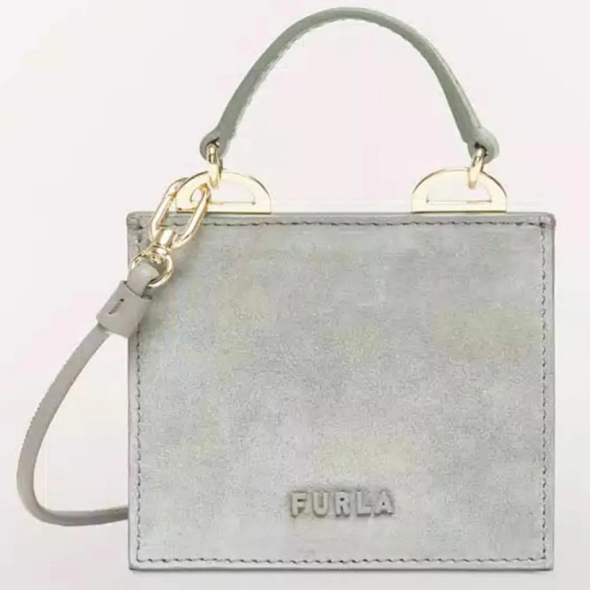 Furla Sacs|Micro Sac à main en Velours de Cuir Ligne Future argenté 11.0x9.5x7.5 cm