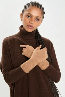 Cashmere Tribu Gants, Moufles|Mitaines 100% Cachemire poignets en côtes Mindy mocha