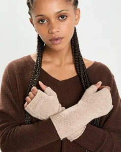 Cashmere Tribu Gants, Moufles|Mitaines 100% Cachemire poignets en côtes Mindy chestnut