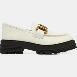 Galeries Lafayette Mocassins|Mocassins en Cuir boucle beiges - Talon 5 cm