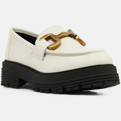 Galeries Lafayette Mocassins|Mocassins en Cuir boucle beiges - Talon 5 cm