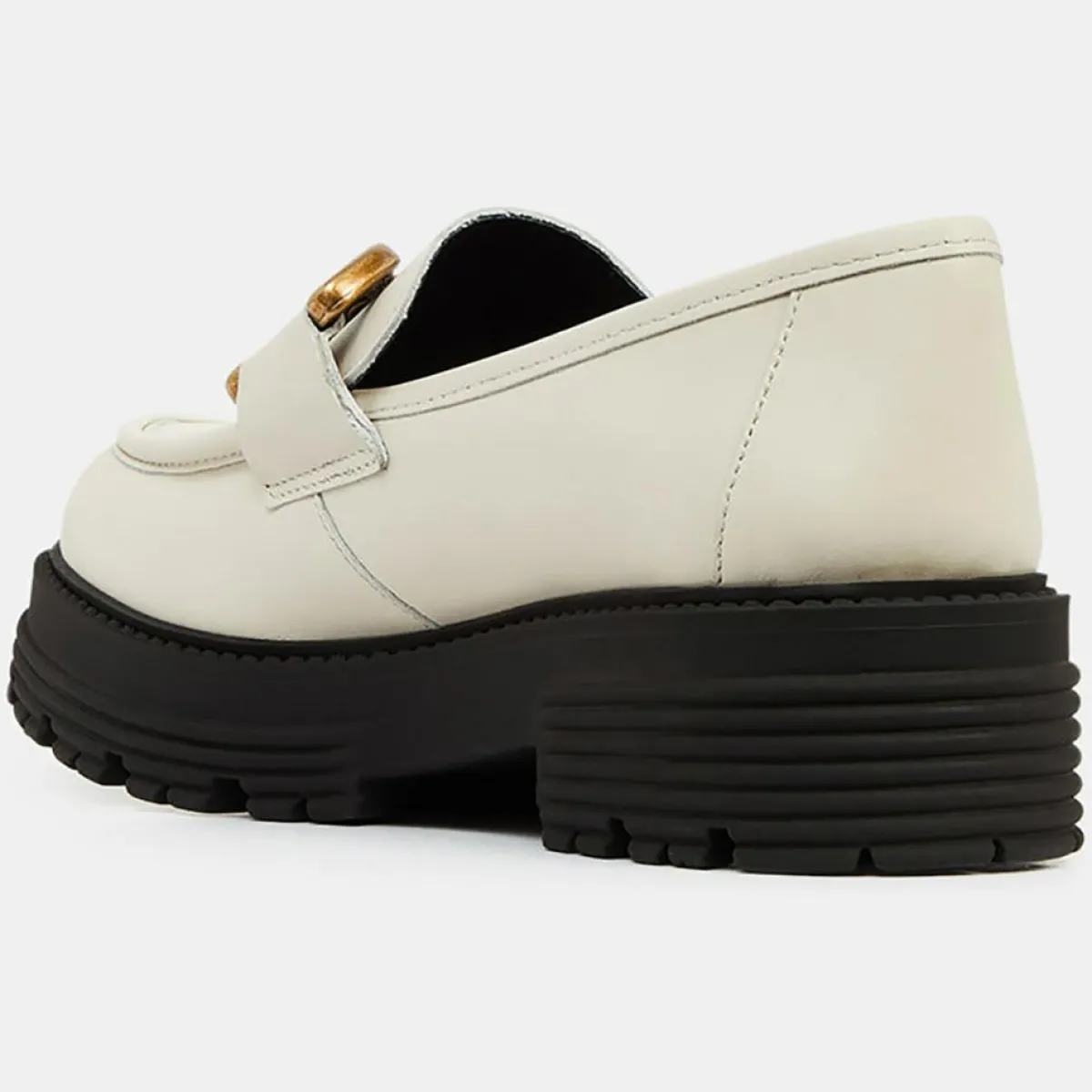 Galeries Lafayette Mocassins|Mocassins en Cuir boucle beiges - Talon 5 cm