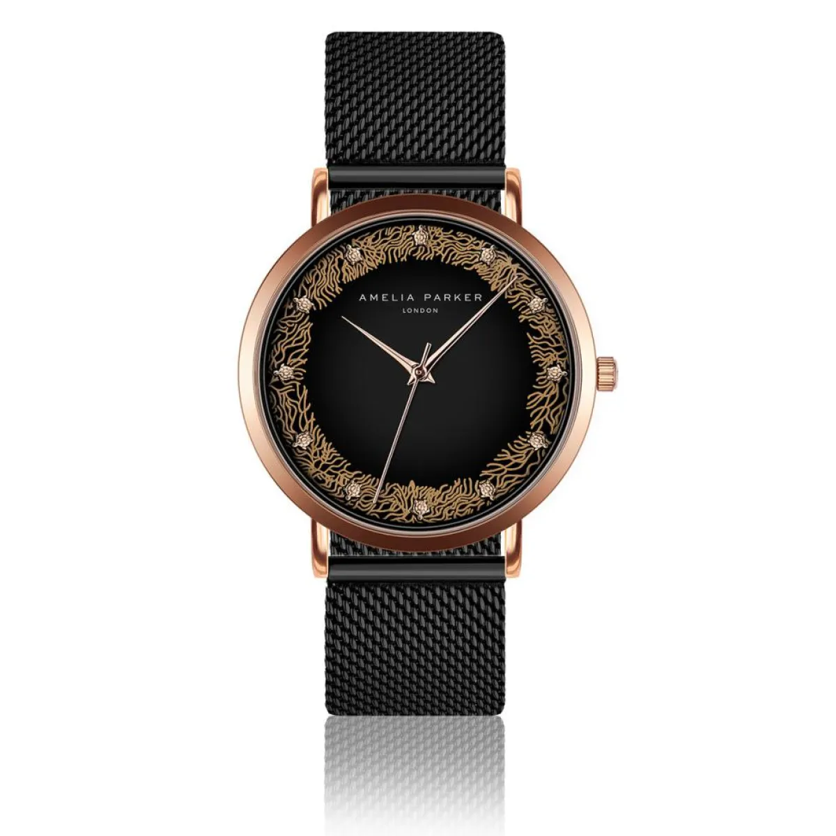 Amelia Parker Montres|Montre Femme Coral en Acier noire