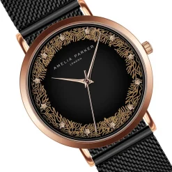 Amelia Parker Montres|Montre Femme Coral en Acier noire
