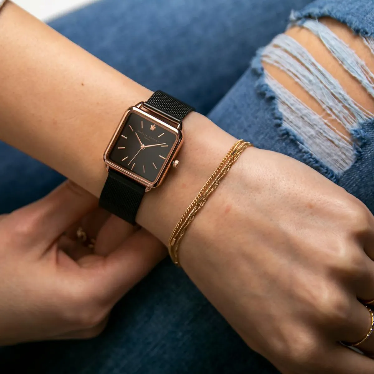 Amelia Parker Montres|Montre Femme en Acier Night Plaza noire