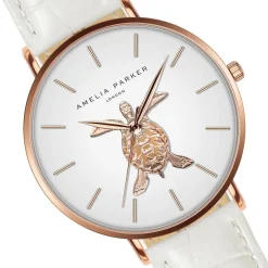 Amelia Parker Montres|Montre Femme en Cuir Rose Turtle blanche
