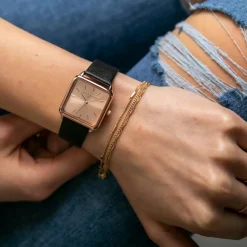 Amelia Parker Montres|Montre Femme Gold Plaza en Cuir noire