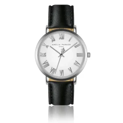 Amelia Parker Montres|Montre Femme Grand Blanc en Cuir noire